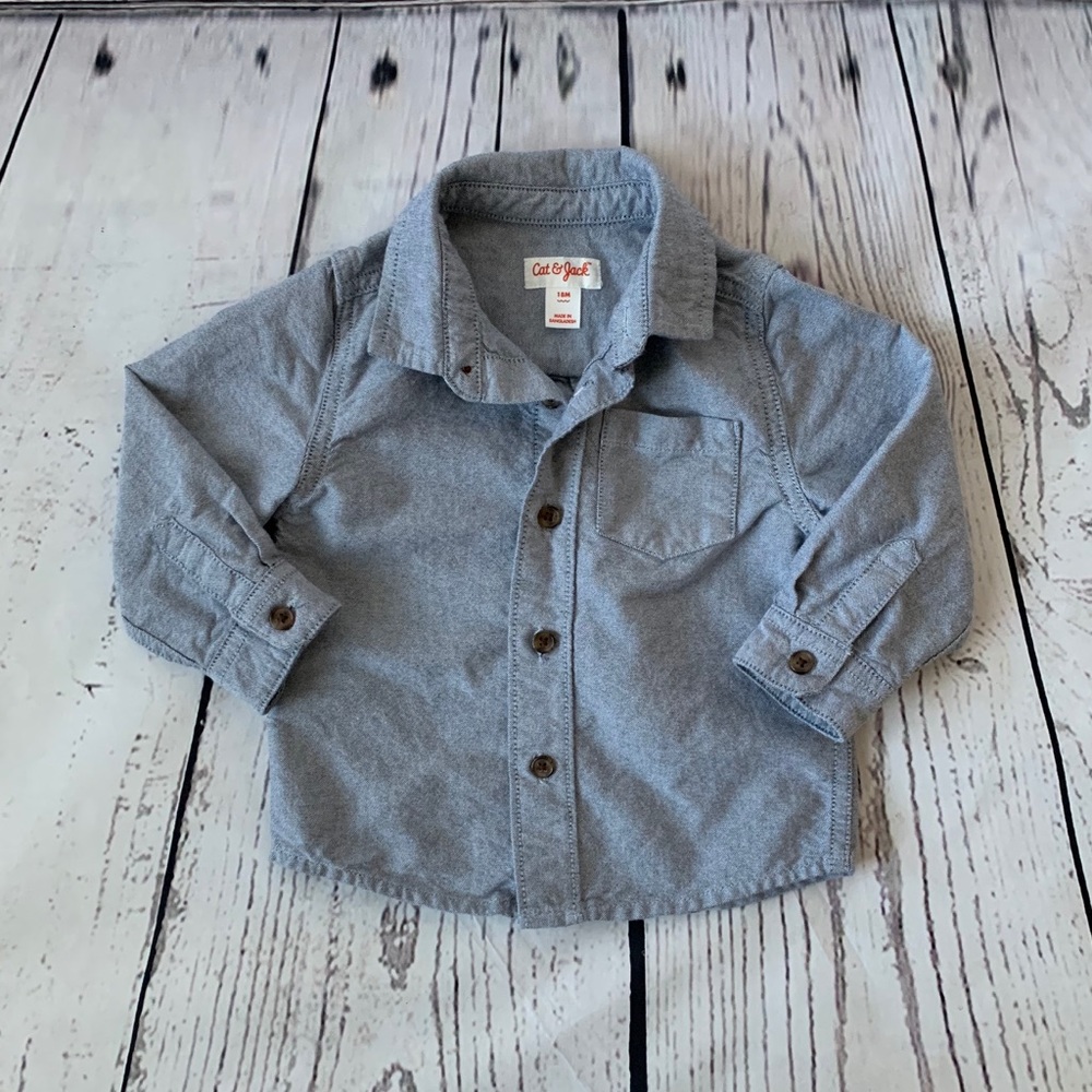 Cat & Jack Denim Blue Long Sleeve Button Down 18M